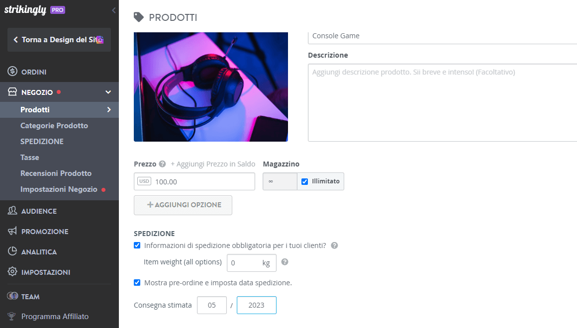 Opzioni preordine Strikingly Opzioni preordine Strikingly